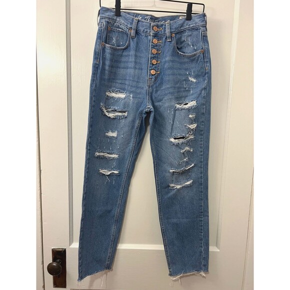 Free People We the Free Women's High Rise Button Fly Jeans Distressed Size 27 - Picture 1 of 10